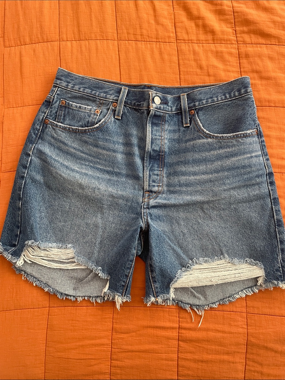 Levi's Mid Wash Distressed Denim Shorts